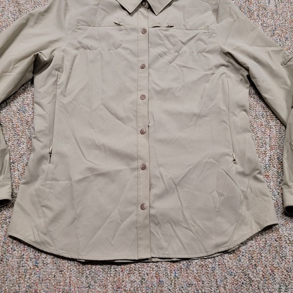 REI Shirt Womens Large Beige Button Up Long Sleeve Outdoors Hiking Vented Camp - Picture 3 of 15